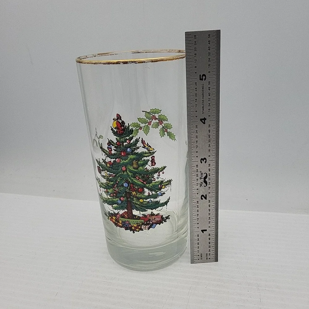 Spode Christmas Tree Gold Rim Highball Glass 14oz Made in UK Holiday Barware